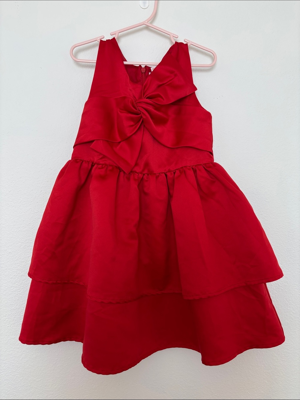 Satin Red Bow Front Party Dress for Girls
